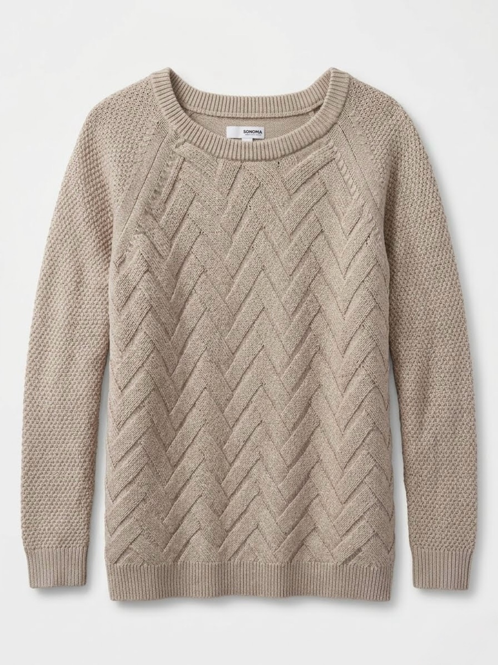 Sonoma Chevron Cable Knit Sweater XL Beige Tan Quiet Luxury Light Academia Cozy